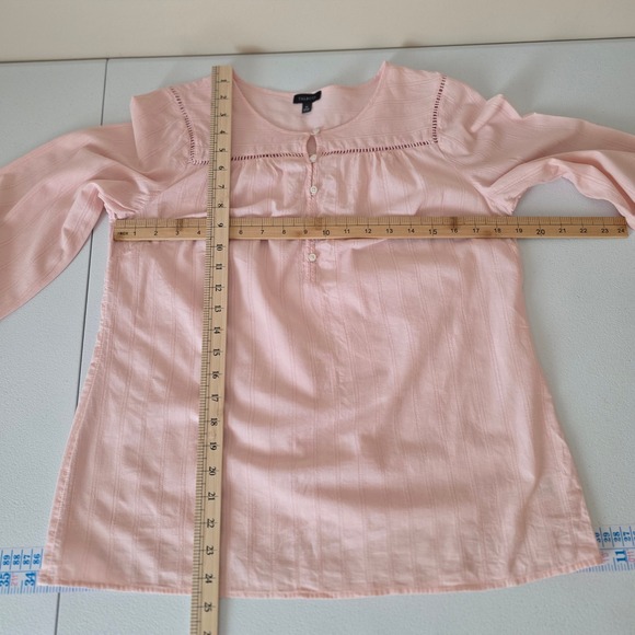 Talbots Blouse Women M Pink Dobby Stripe Ladder Lace Button Front Cotton Top - Picture 7 of 10